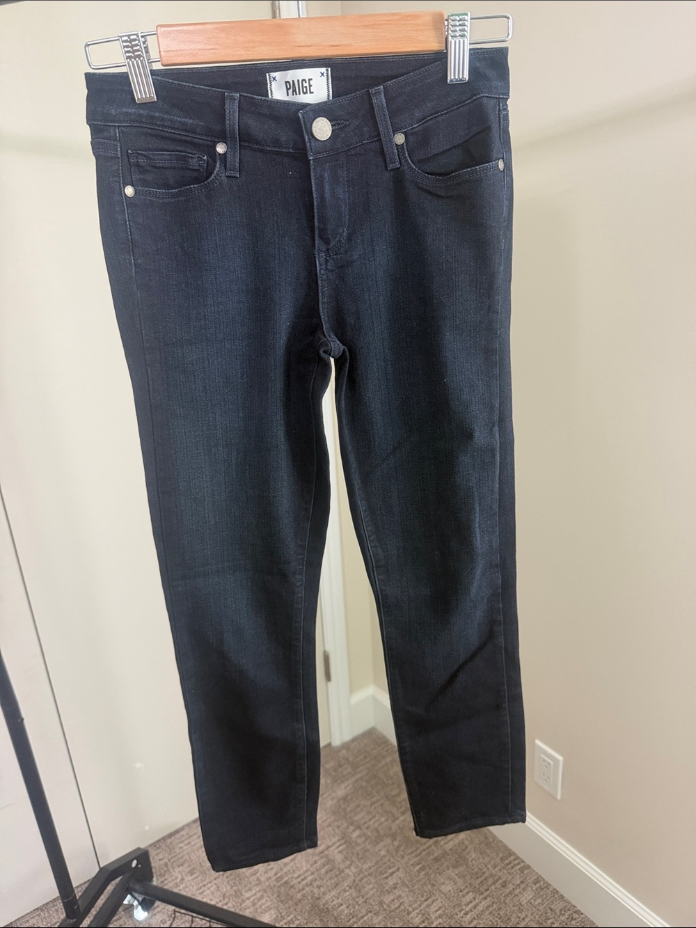PAIGE Black Skinny Jeans — Dark Stretch Denim